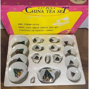 ABC China Tea Set Kids OS White Xmas China Tea Set Christmas Teddy Bear 17pc